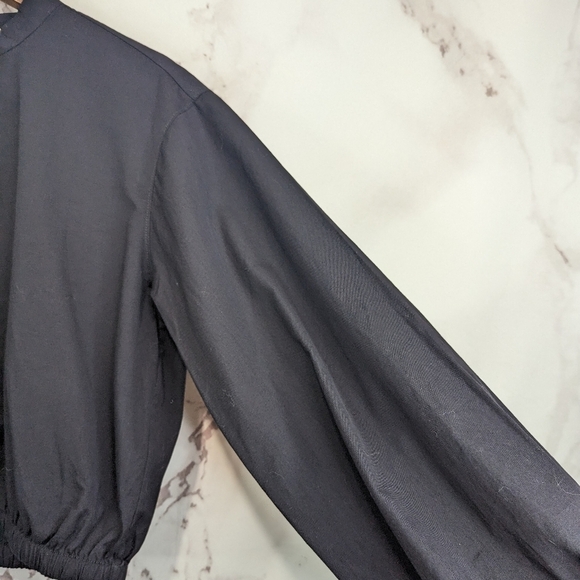 Everlane Blouse Women Black Crop The Mock Neck Bubble Top Cotton Long Balloon - Picture 14 of 15